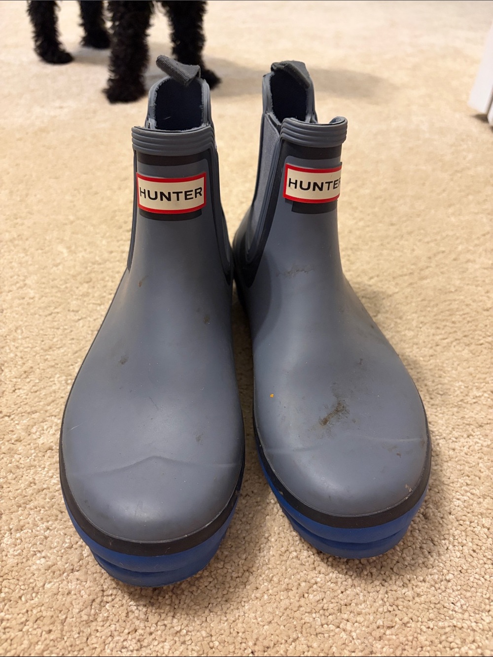 Hunter Kids Gray Chelsea Rain Boots with Blue Soles